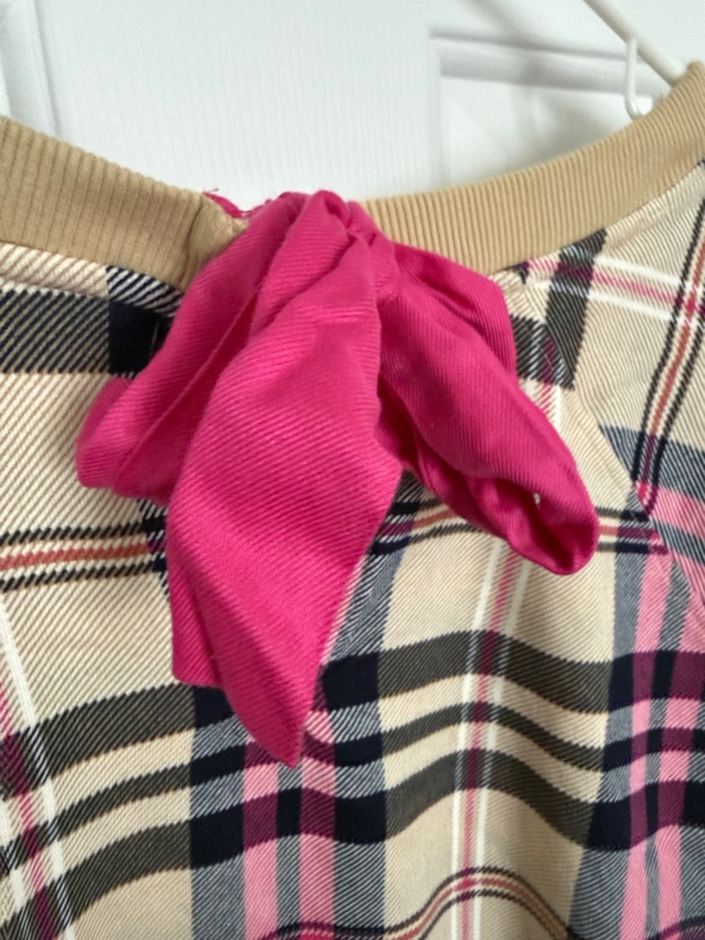 crown & ivy Women’s Tan Navy Blue Pink Plaid Bow Back Sweatshirt Size 3X - Picture 9 of 9